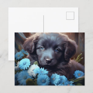 Postale Chien Fleur Bleu Briefkaart
