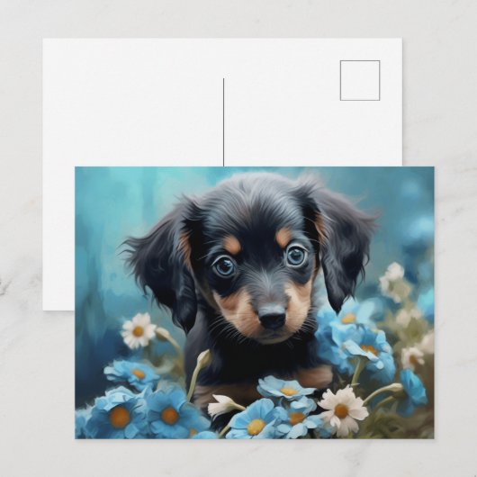 Postale Chien Fleur Bleu Briefkaart (Voorkant / Achterkant)