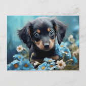 Postale Chien Fleur Bleu Briefkaart (Voorkant)