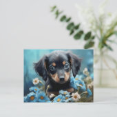 Postale Chien Fleur Bleu Briefkaart (Staand voorkant)