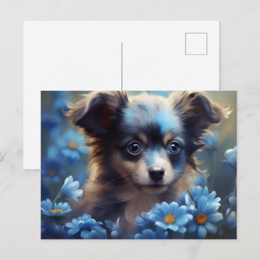 Postale Chien Fleur Bleu Briefkaart (Voorkant / Achterkant)