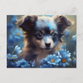 Postale Chien Fleur Bleu Briefkaart (Voorkant)