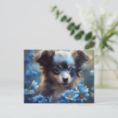 Postale Chien Fleur Bleu Briefkaart (Staand voorkant)