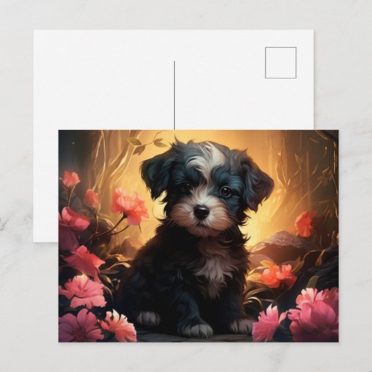 Postale Chien Parfumkaart met bloemen Briefkaart (Voorkant / Achterkant)