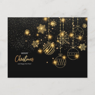 Postale Merry Christmas Black, gouden sterren Briefkaart