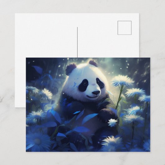 Postale Panda Blauwe Licht Briefkaart (Voorkant / Achterkant)
