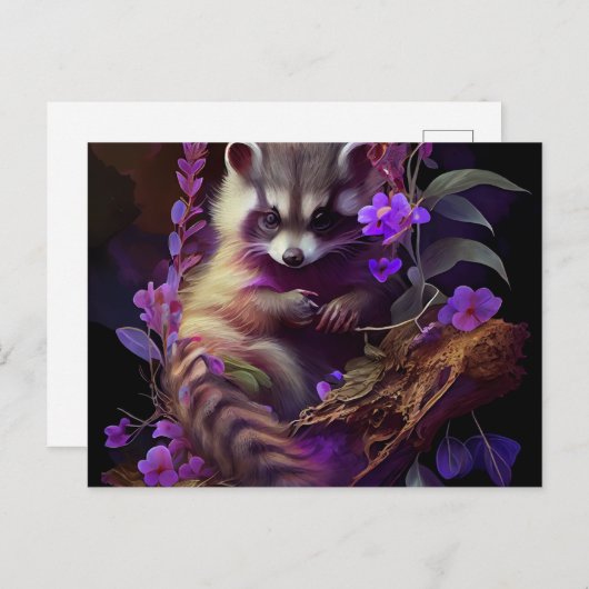 Postale Raccoon Mauve Briefkaart (Voorkant / Achterkant)