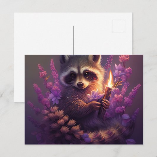 Postale Raccoon Mauve Briefkaart (Voorkant / Achterkant)