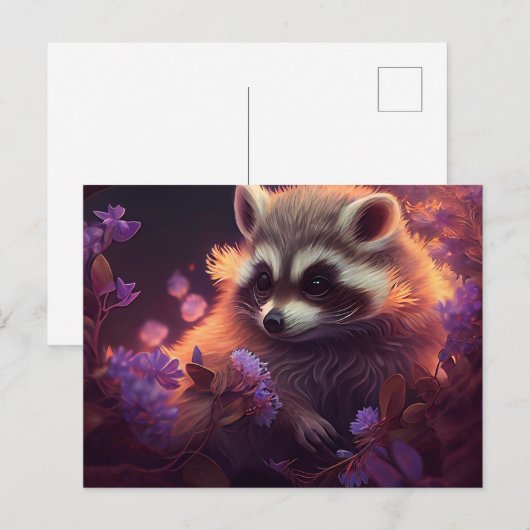 Postale Raccoon Mauve Briefkaart (Voorkant / Achterkant)