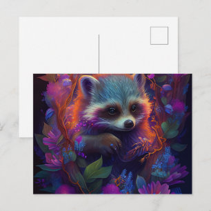 Postale Raccoon Mauve Briefkaart