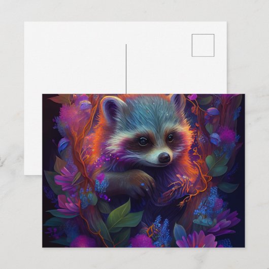 Postale Raccoon Mauve Briefkaart (Voorkant / Achterkant)
