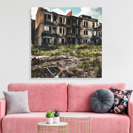 Postapocalyptische vernietiging | Verlaten gebouwe Canvas Afdruk (Insitu (Woonkamer))