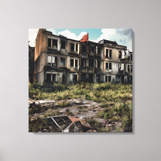 Postapocalyptische vernietiging | Verlaten gebouwe Canvas Afdruk (Voorkant)
