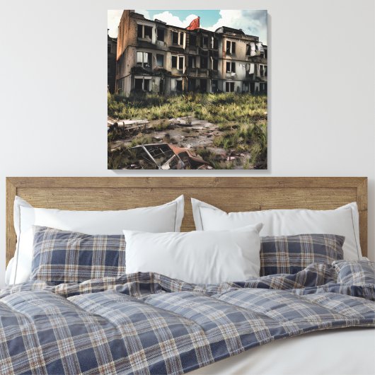Postapocalyptische vernietiging | Verlaten gebouwe Canvas Afdruk (Insitu (Slaapkamer))