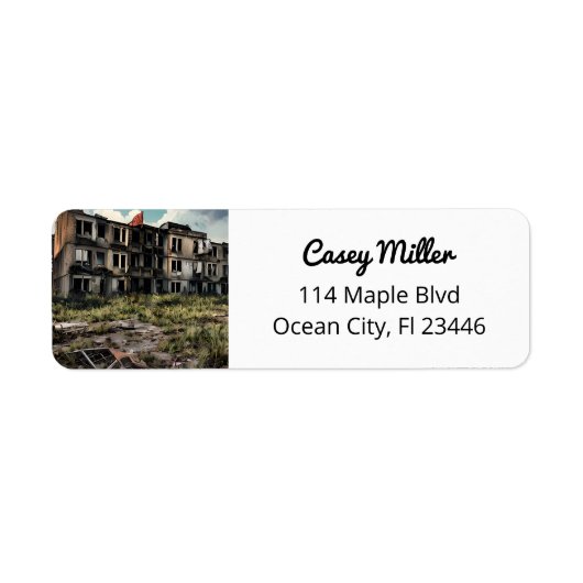 Postapocalyptische vernietiging | Verlaten gebouwe Etiket (Voorkant)