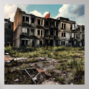 Postapocalyptische vernietiging   Verlaten gebouwe Poster