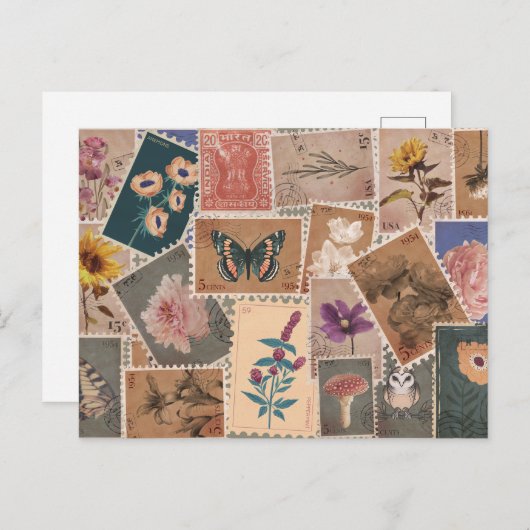  Postbloemen en Natuur Postzegels Collage Briefkaart (Voorkant / Achterkant)