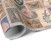 Postbloemen en Natuur Postzegels Collage Cadeaupapier (Rol Hoek)