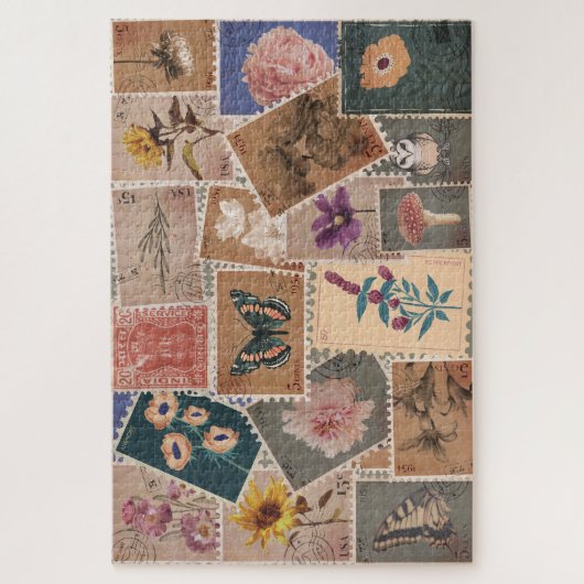  Postbloemen en Natuur Postzegels Collage Legpuzzel (Verticaal)