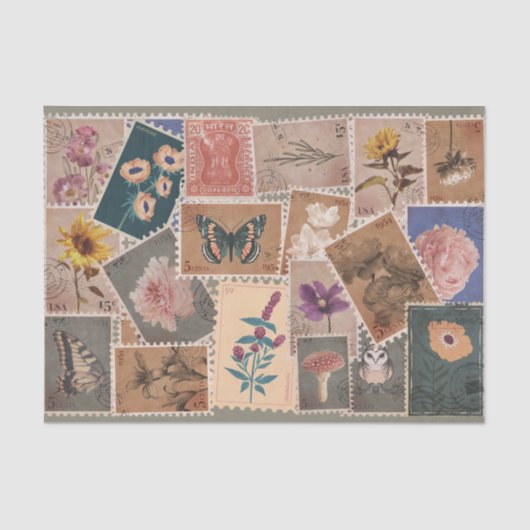  Postbloemen en Natuur Postzegels Collage Tissuepapier (Voorkant)