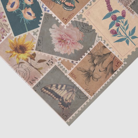 Postbloemen en Natuur Postzegels Collage Tissuepapier (Detail)