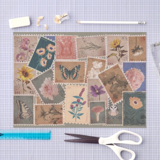  Postbloemen en Natuur Postzegels Collage Tissuepapier (Craft)
