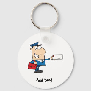 Postbode cartoon mascot gepersonaliseerd sleutelhanger
