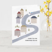 Postbode Dank U Kerstdame Kerst Winter Scene Kaart (Gele Bloem)