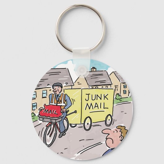 Postbode die rommelpost bezorgt. Grappige cartoon Sleutelhanger (Voorkant)