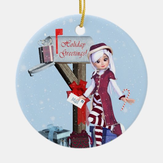 Postbode Elf Mailbox en Gifts Ornament (Voorkant)