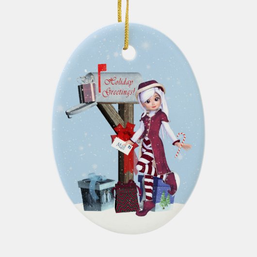 Postbode Elf Mailbox en Gifts Ornament (Achterkant)