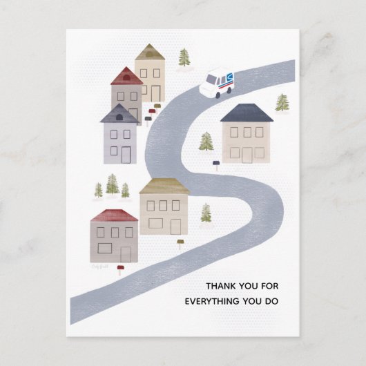 Postbode Kerst Vrouw Dank U Winter Scène Briefkaart (Voorkant)