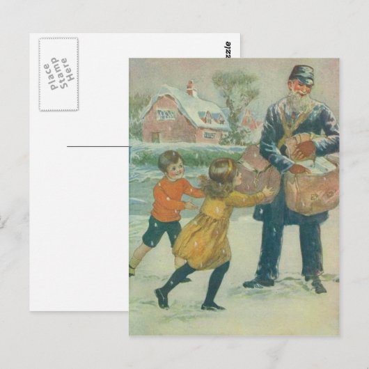 Postbode & Kinderen Briefkaart (Voorkant / Achterkant)
