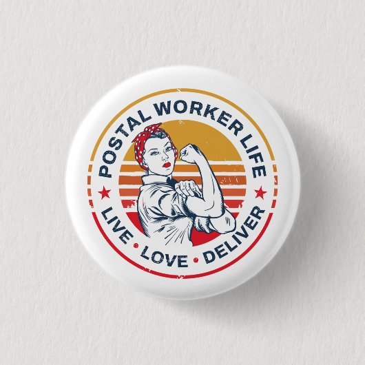 Postbode Leven Grap Postkantoor Collega Ronde Button 3,2 Cm (Voorkant)