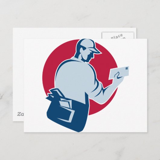 postbode postbestelling postenvelopretro briefkaart (Voorkant / Achterkant)