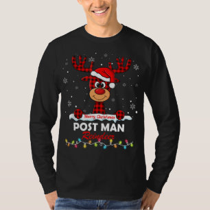 Postbode Rendier Kerstman Hoed Buffalo Plaid Kerst T-shirt