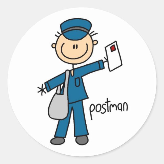 Postbode Stickfiguur Ronde Sticker (Voorkant)
