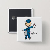 Postbode Stickfiguur Vierkante Button 5,1 Cm (Voorkant /achterkant)