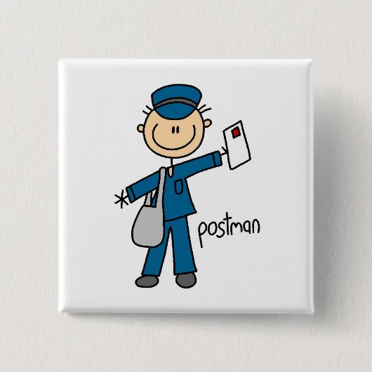 Postbode Stickfiguur Vierkante Button 5,1 Cm (Voorkant)
