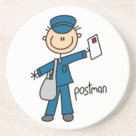 Postbode Stickfiguur Zandsteen Onderzetter (Voorkant)