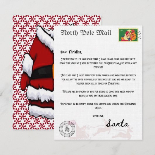 Postbrief Noordpool van Santa Claus, aangepast Notitiekaartje (Voorkant / Achterkant)