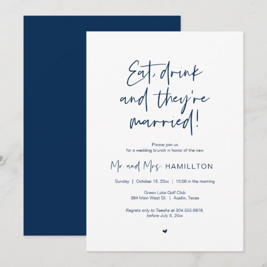 Postbruiloft Brunch, Eat, drink en gehuwd Invita Kaart (Voorkant / Achterkant)