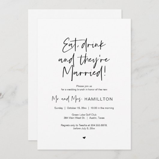 Postbruiloft Brunch, Eat, drink en gehuwd Kaart (Voorkant / Achterkant)