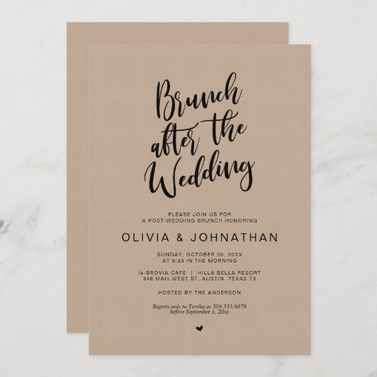 Postbruiloft, Brunch na bruiloft, Brown Kraft Kaart (Voorkant / Achterkant)