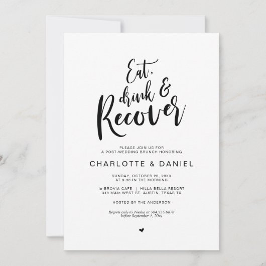 Postbruiloft, eet, Drink en Recover Brunch Kaart (Voorkant)