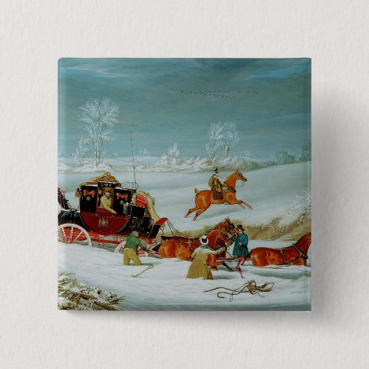 Postbus in sneeuw vierkante button 5,1 cm (Voorkant)