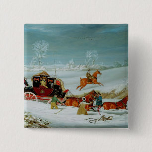 Postbus in sneeuw vierkante button 5,1 cm