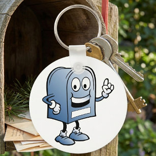 Postbus Mascotte Gelukkig Blauw Postkarakter Sleutelhanger