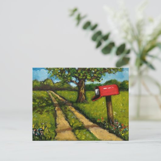 Postbus rood land: Olieverf Briefkaart (Staand voorkant)