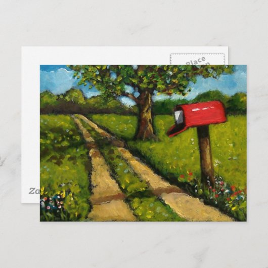 Postbus rood land: Olieverf Briefkaart (Voorkant / Achterkant)